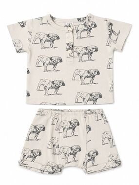 Kate Quinn bulldog print set Henley tee and shorts organic cotton